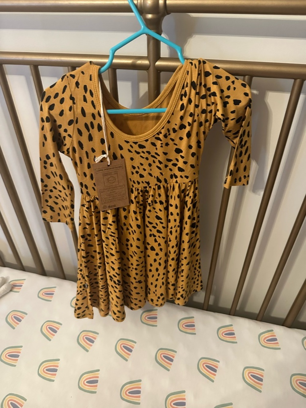 Kyte BABY Mustard Leopard Print Long Sleeve Twirl Dress
